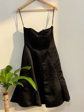 Victor Costa Black Strapless Satin Fit-and-Flare Dress